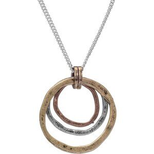 Women Sunrise Pendant trendy Triple Circles Tri-Tone Copper, Brass, and Silver